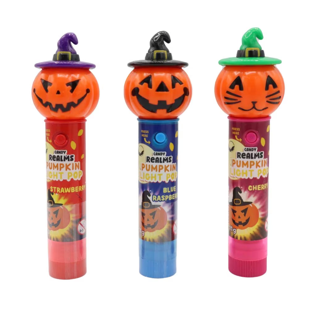 12-pack Halloween Pumpkin Lollipops in three fruit flavours