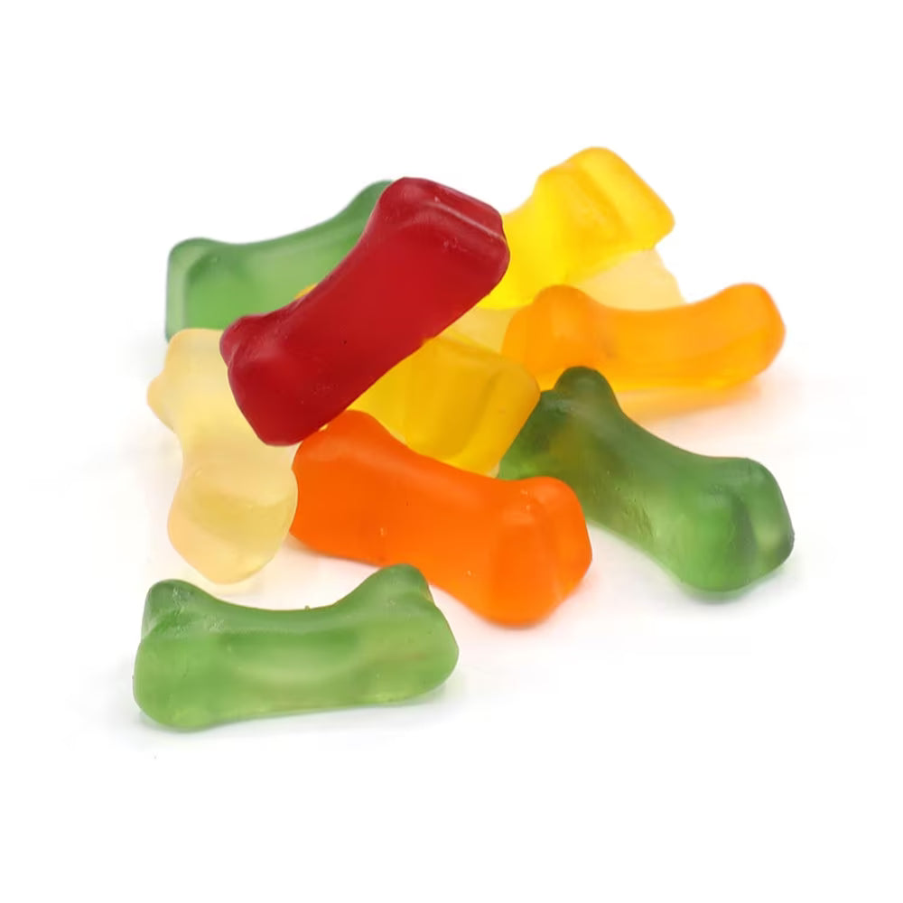 Chewy fruit-flavoured gummy bones in Candy Realms bulk tub