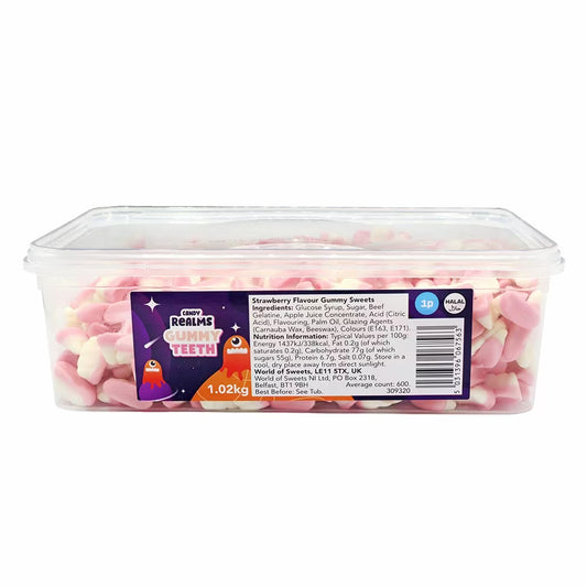 Candy Realms Gummy Teeth 1.02kg bulk tub strawberry flavour