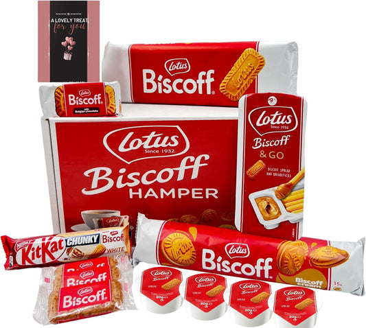 Caramel biscuit gift hamper box featuring Lotus Biscoff favourites