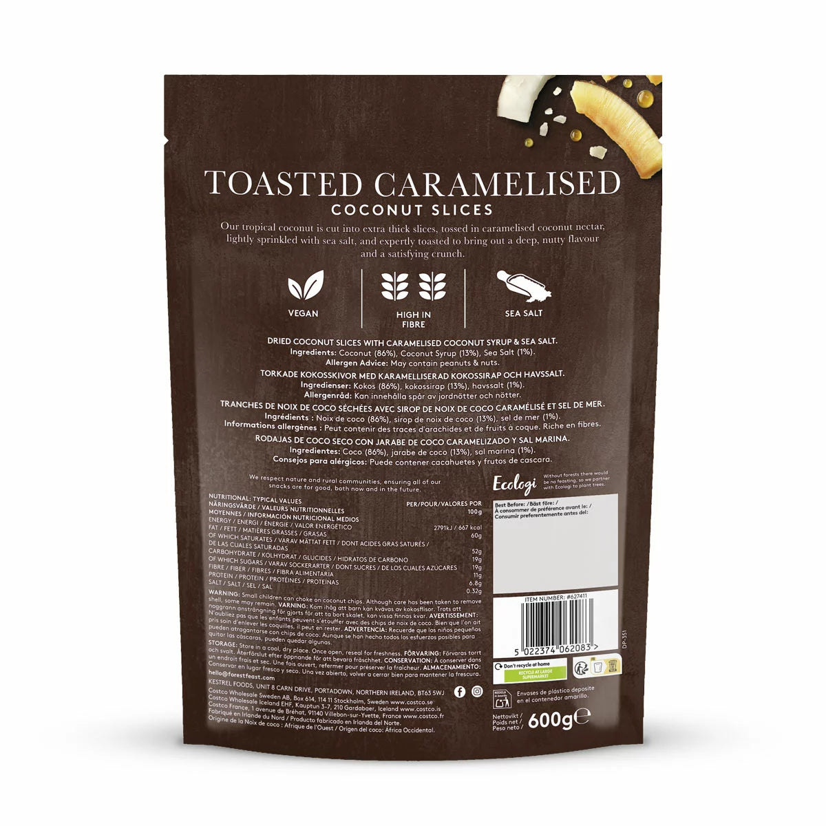 Crunchy toasted coconut slices high fibre snack bag