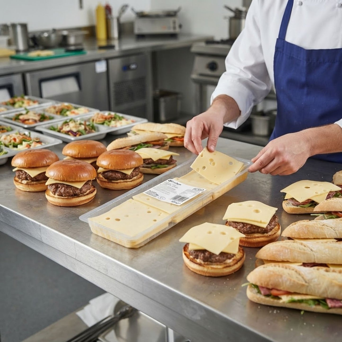 Vegetarian cheese slices in tray
