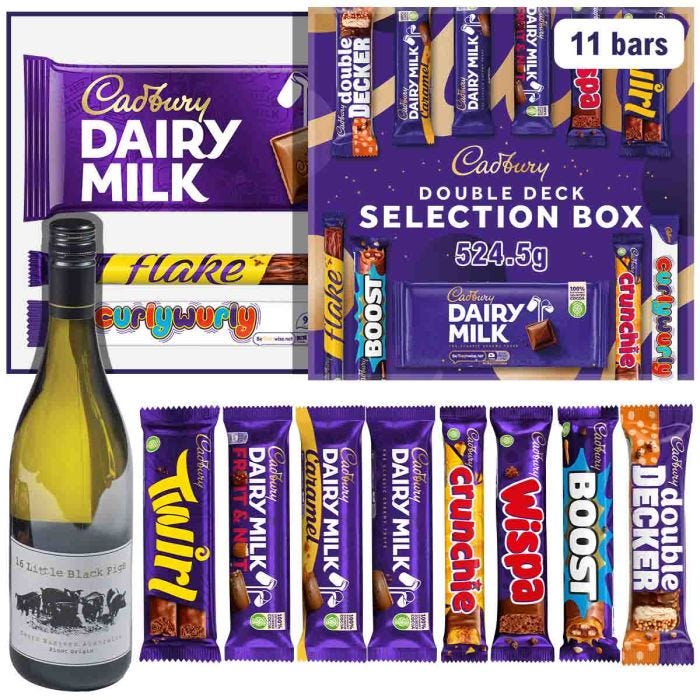 Celebration gift set with wine bottle and chocolate