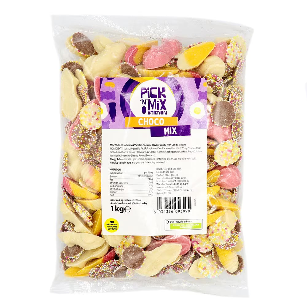 1kg chocolate flavour candy mix with Pink & White Mice and Candy Cones