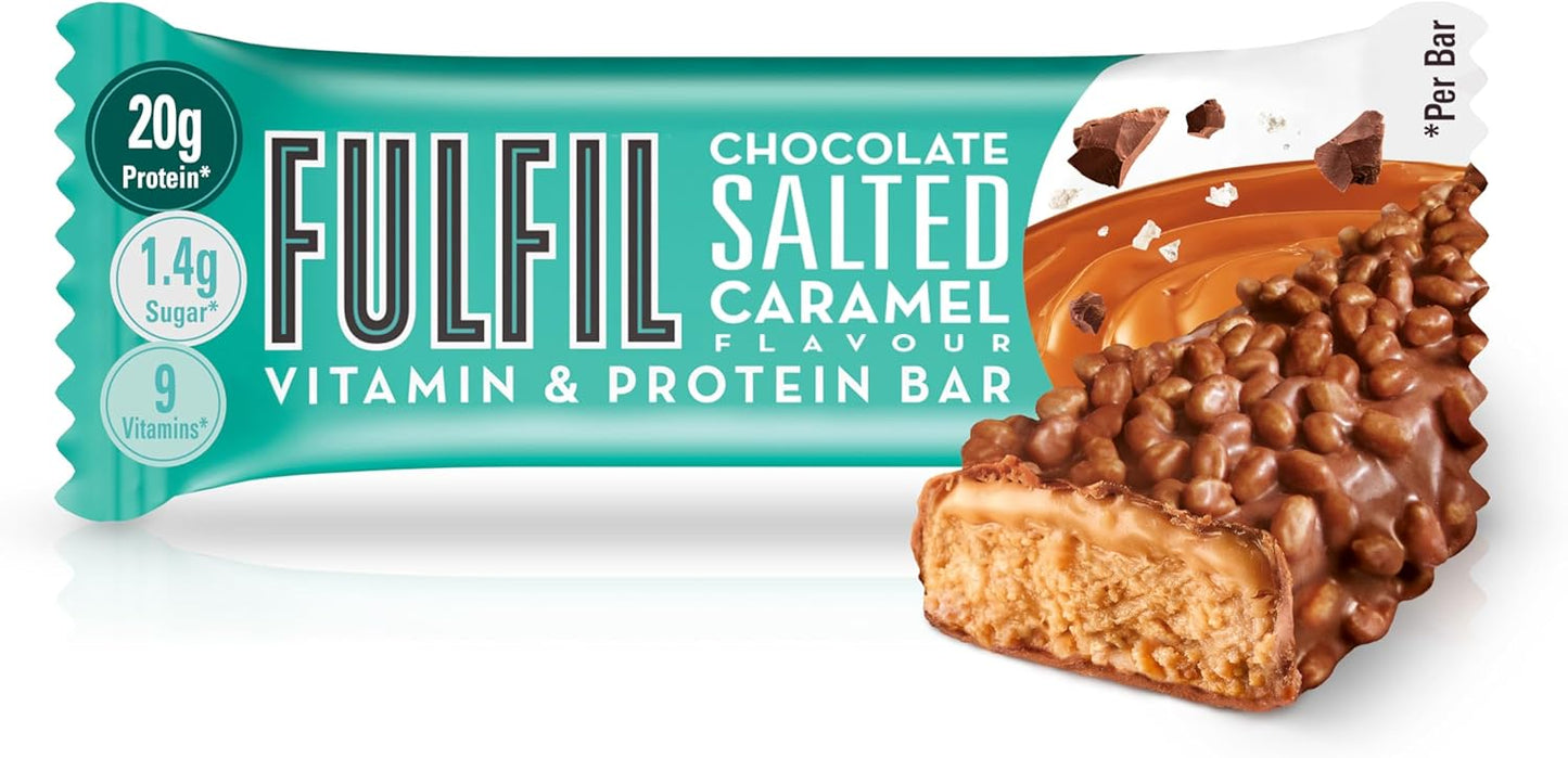Indulgent chocolate salted caramel protein bar by FULFIL