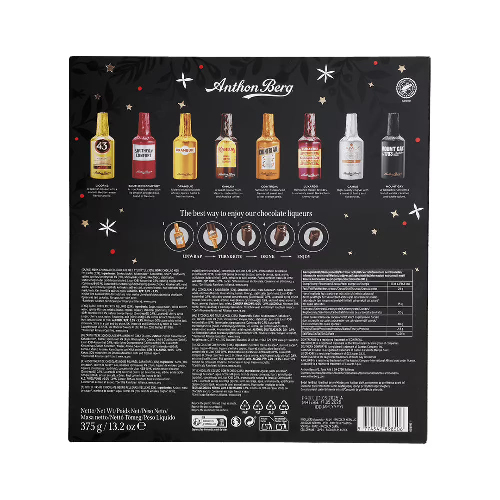 Liqueur-filled chocolate bottles in Anthon Berg Advent Calendar 375g