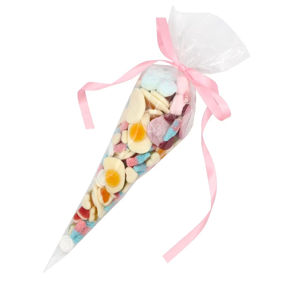 Bulk pack of clear cone bags for Halloween or Christmas treats