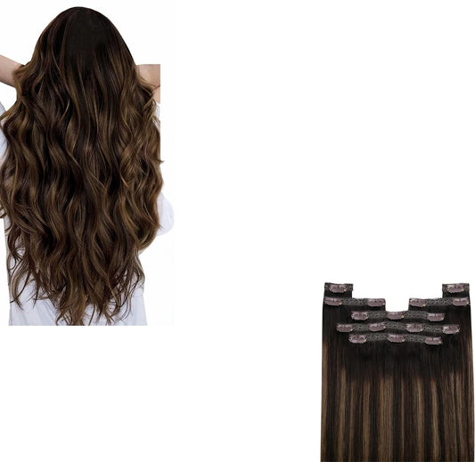 18 inch balayage clip in human hair extensions brown mix