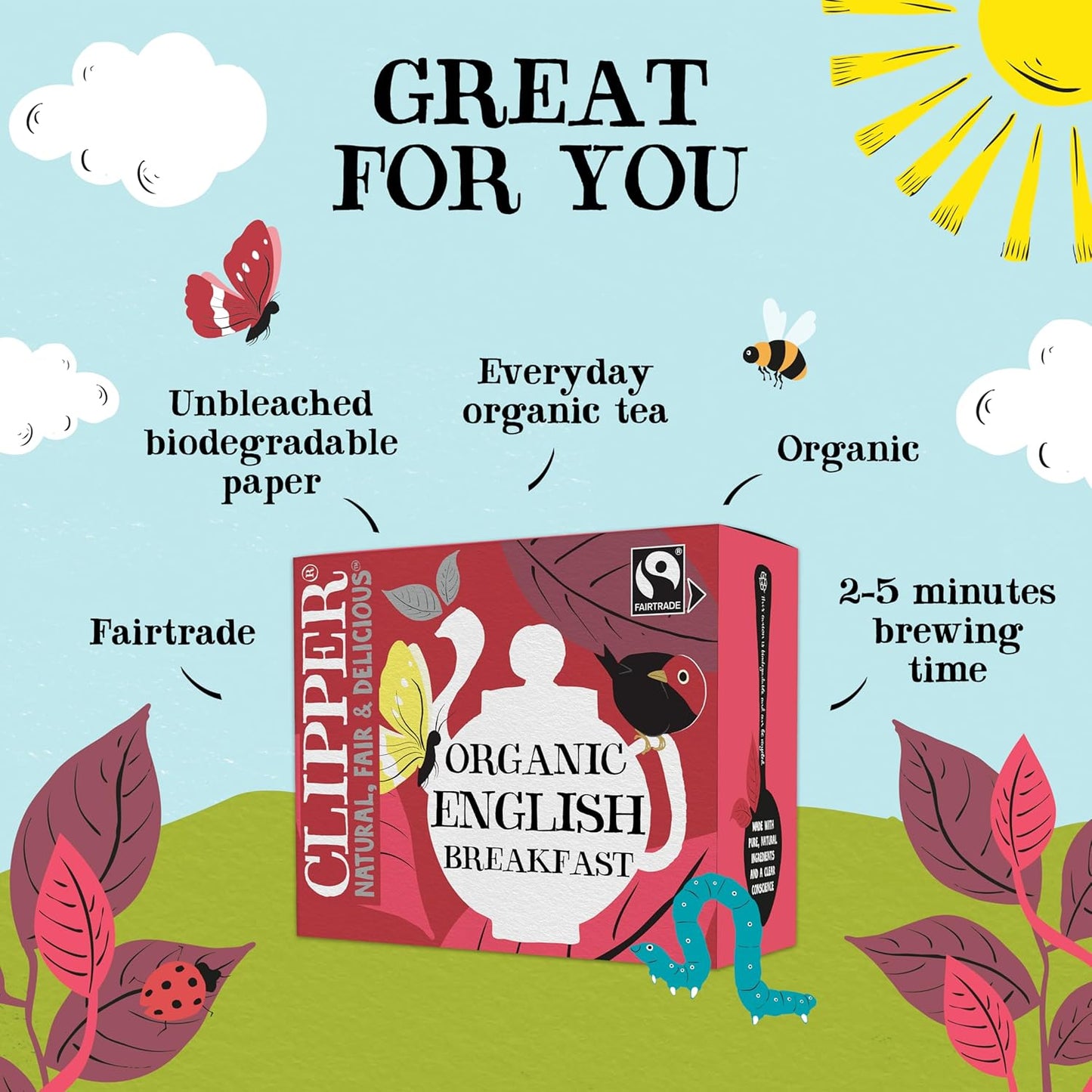 Unbleached biodegradable Clipper Fairtrade tea bags