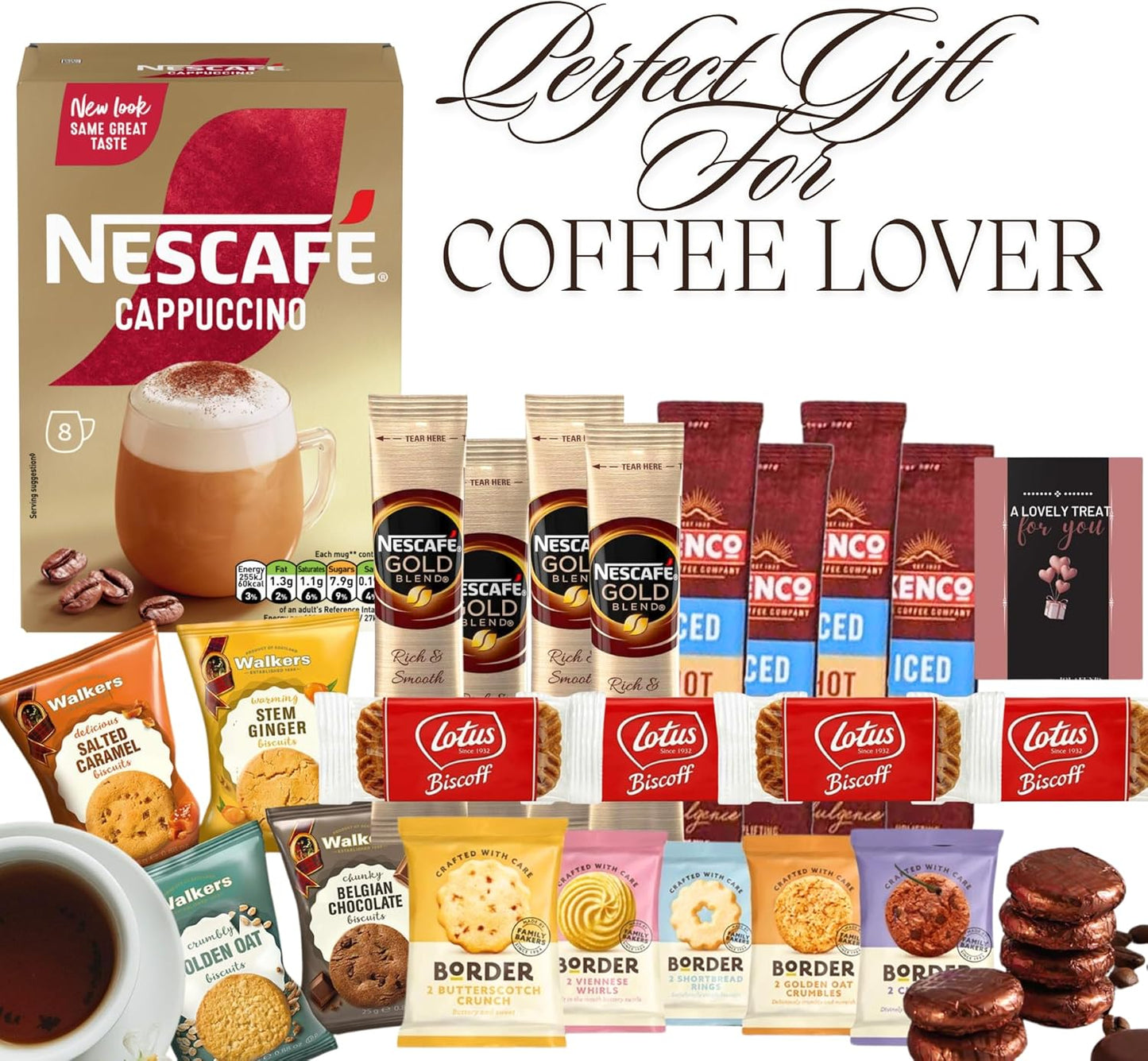 Coffee hamper gift set including biscuits and chocolate
