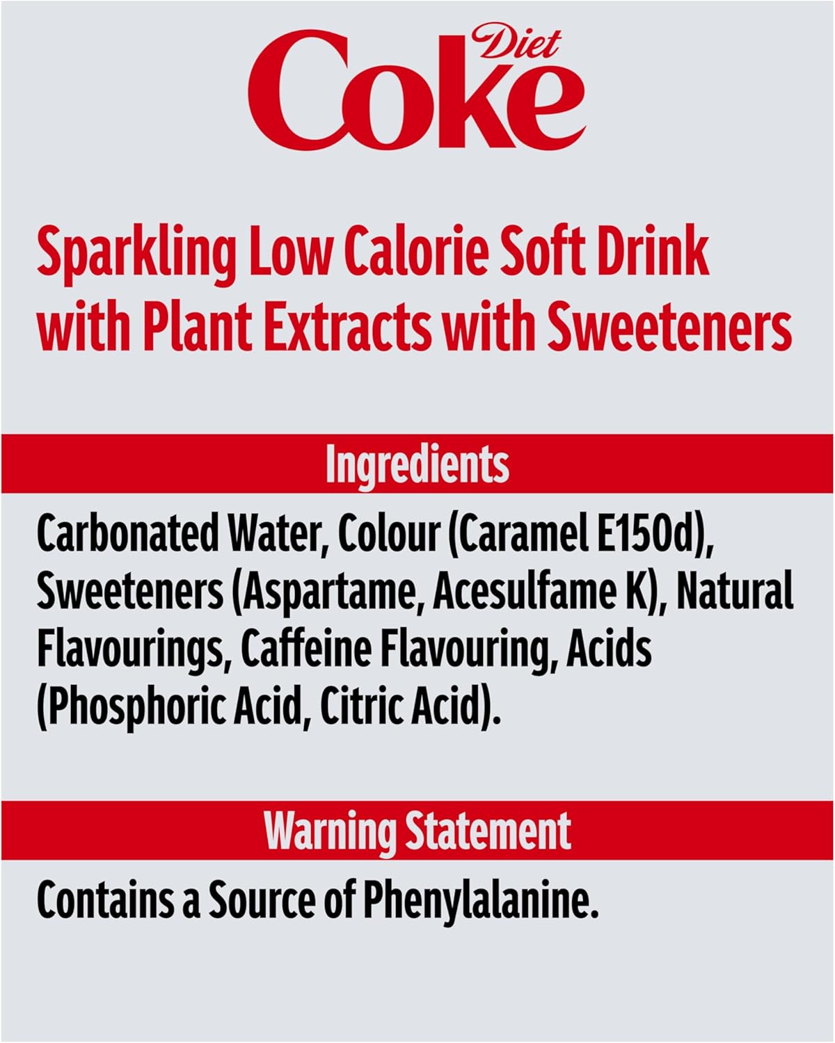 Coke Diet Low Calorie Soft Drink