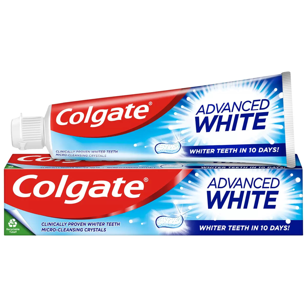 Colgate Advanced White Toothpaste 6 x 125ml, whitening toothpaste that protects teeth and helps remove stains for a brighter, healthier smile. Ideal for daily use.