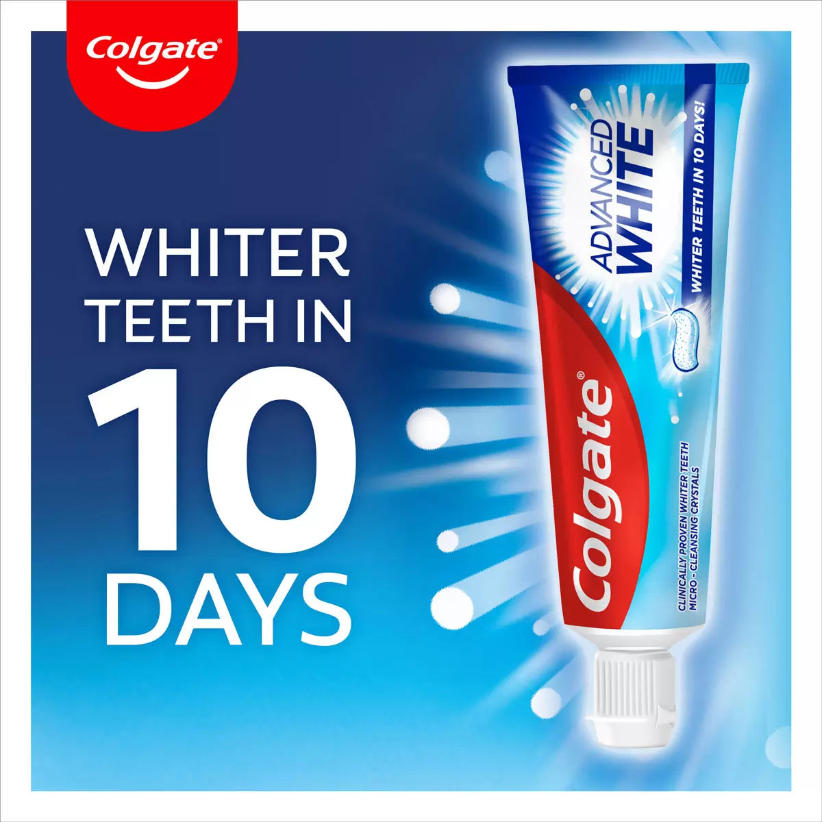 Colgate Advanced White Toothpaste with whitening formula for a brighter, healthier smile.