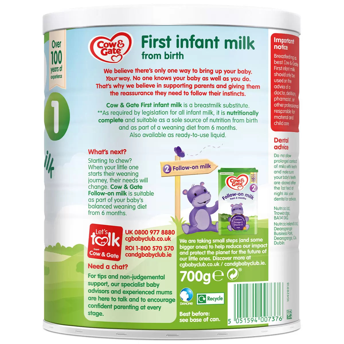 Cow & Gate 1 First Infant Milk Powder – Bulk Pack 3 x 700g for Newborns
