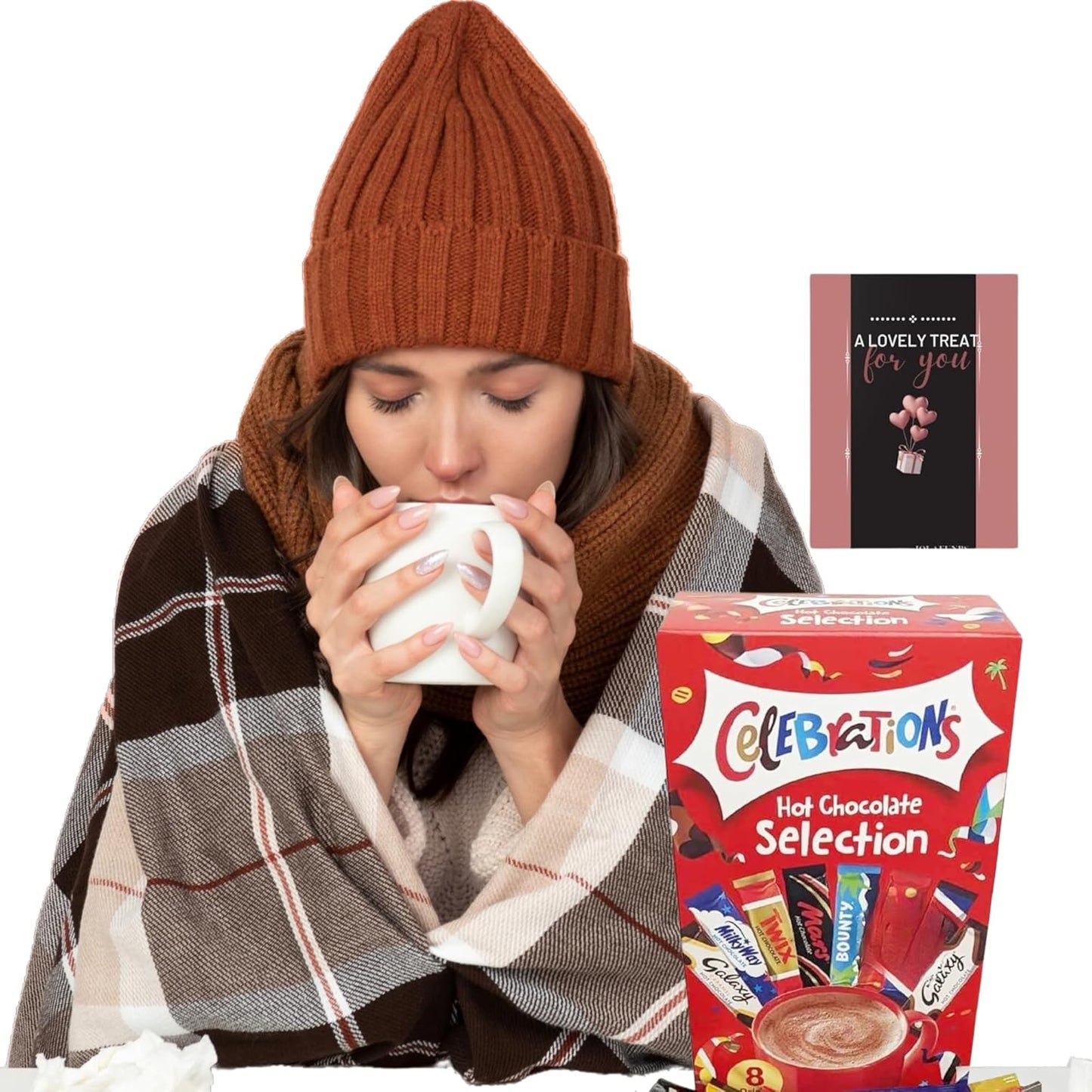 Cozy winter night scene featuring Celebration Hot Chocolate Gift Set as a warm treat