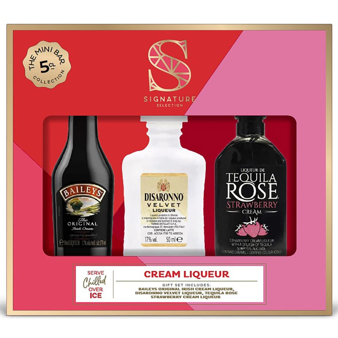 Cream Liqueur Trio Gift Set with Baileys, Disaronno Velvet and Tequila Rose minis
