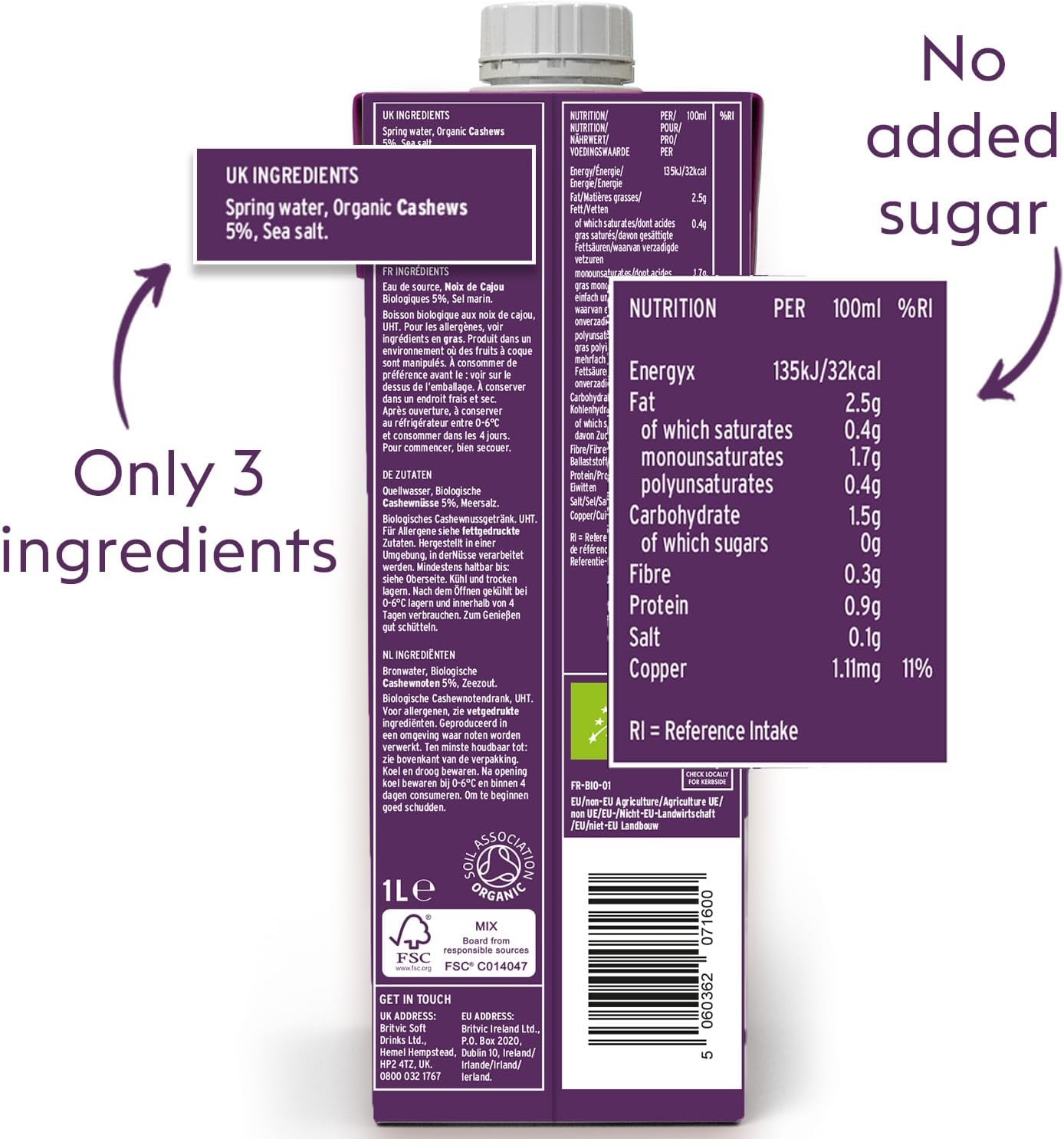 long life nut milk with no added sugar