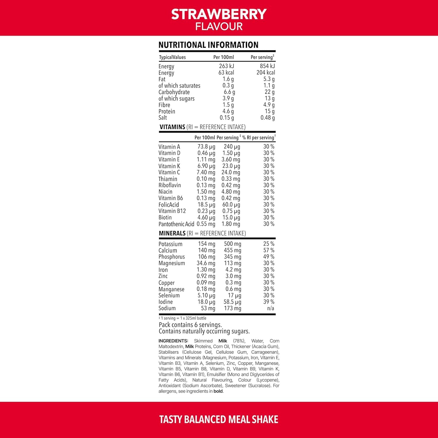 Convenient 6x 325 ml meal shakes