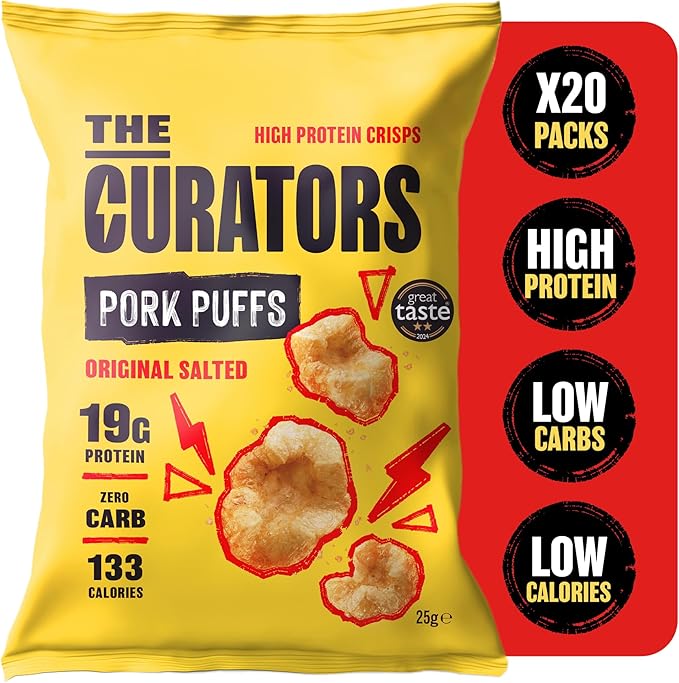 THE CURATORS High Protein Pork Puffs 20 pack keto and gluten-free snack