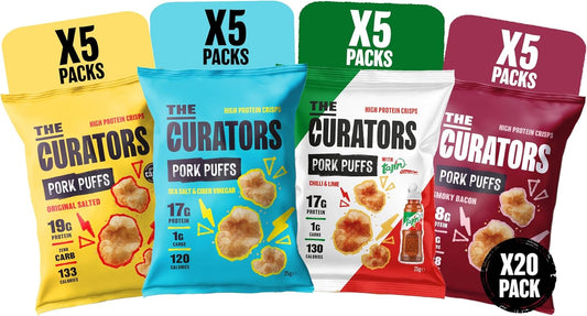 THE CURATORS Pork Puffs four flavour selection pack 20 bags