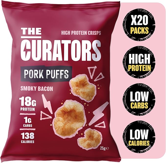 THE CURATORS High Protein Pork Puffs bulk variety case of 20 packs