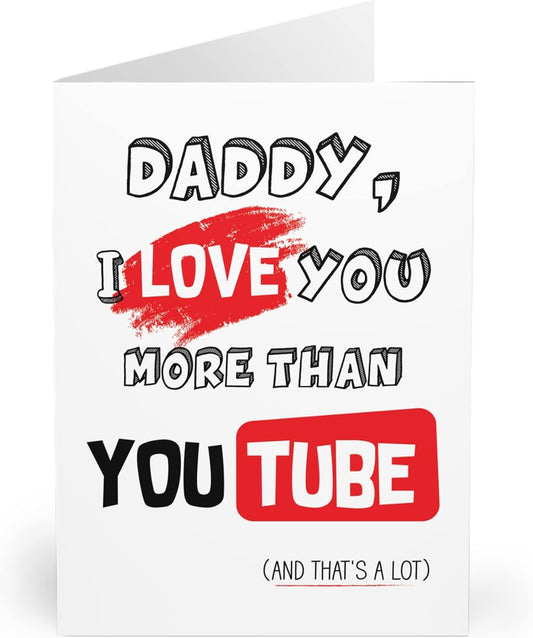 Cute Father’s Day card with “I Love You More Than YouTube” message — perfect for loving fathers day gifts and presents