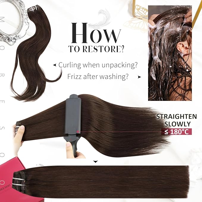 Dark brown 14 inch clip-in hair extensions 80g lightweight and natural