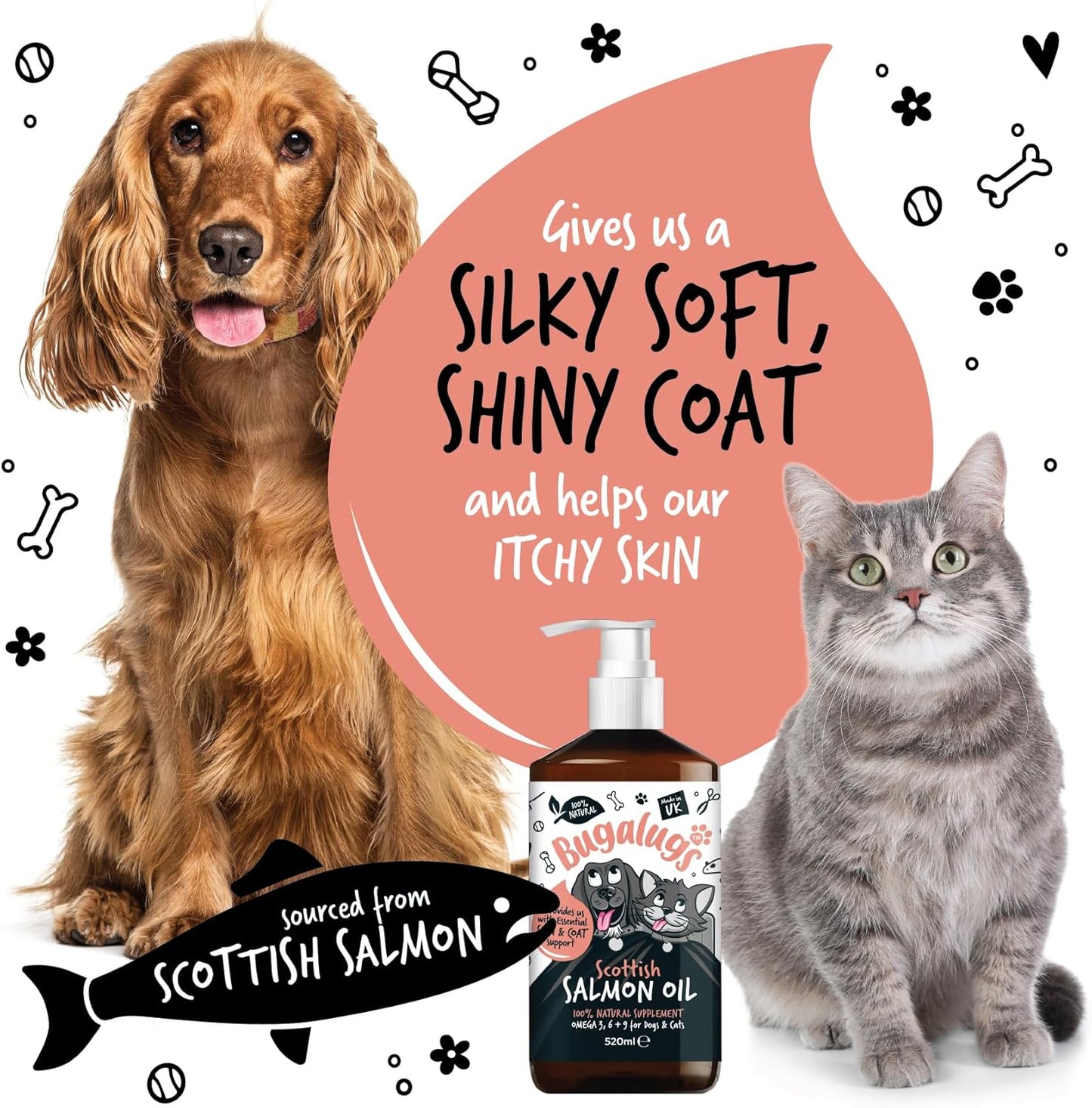 Omega-3 rich salmon oil for dogs and cats by Bugalugs