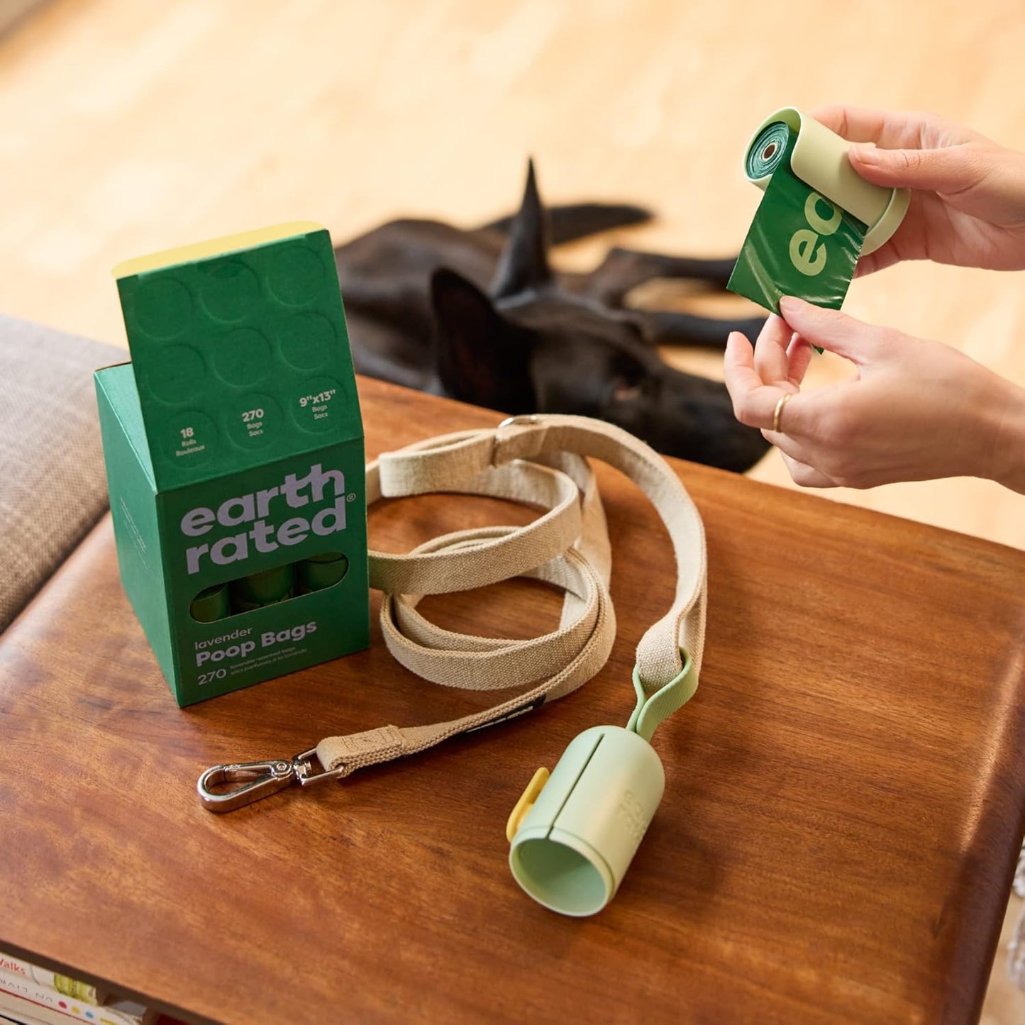 Roll of dog poo bags by Earth Rated – easy to carry and store