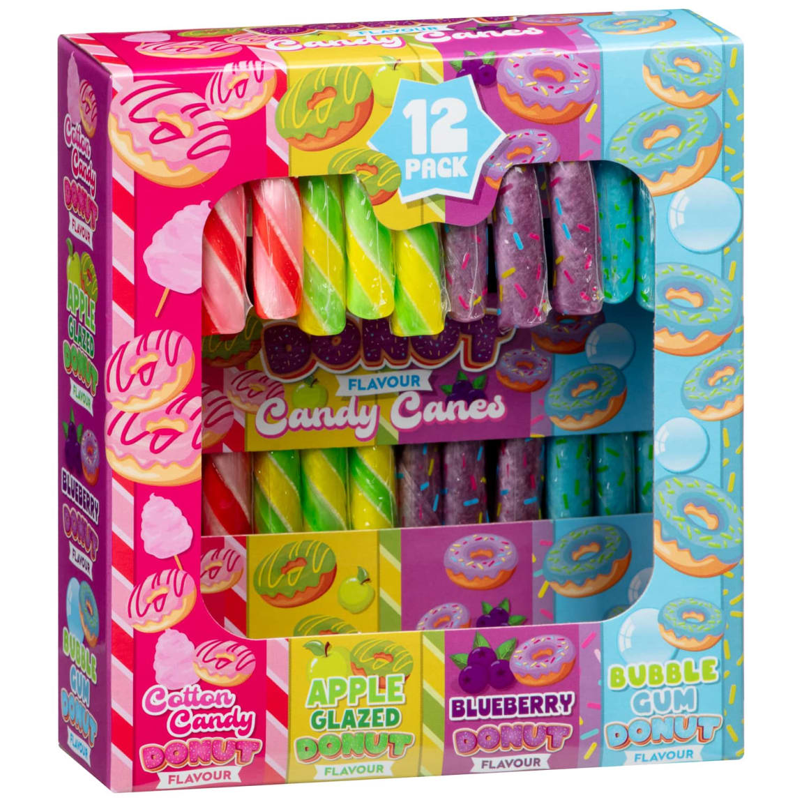 Donut Flavour Candy Canes 12 Pack assorted festive sweets