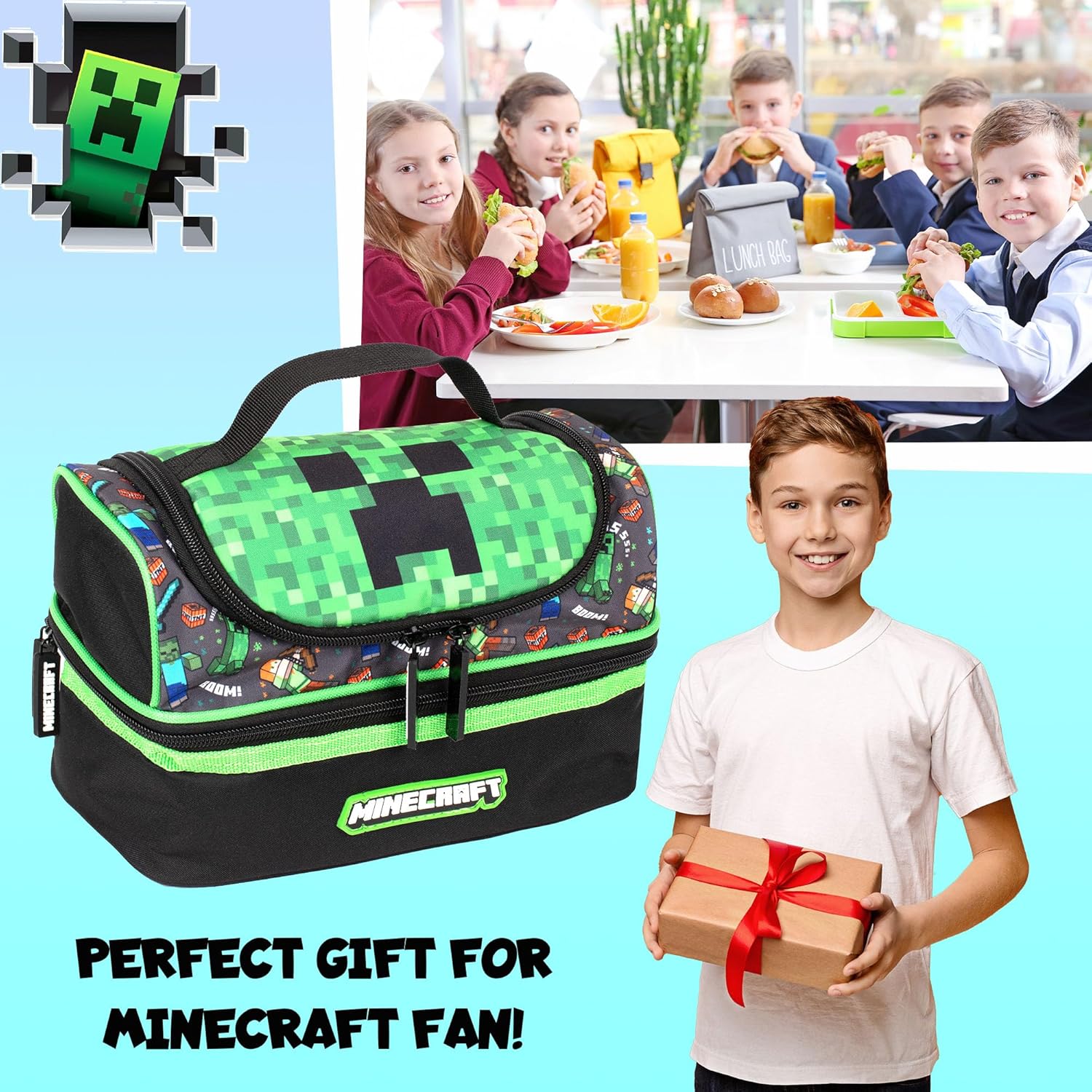 Double layer Minecraft lunchbox for kids’ packed meals