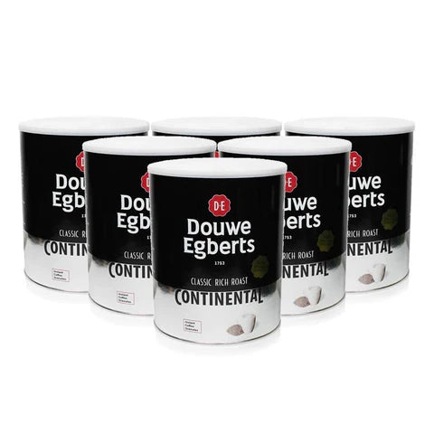 Six tins of Douwe Egberts Continental Black Coffee 750g each