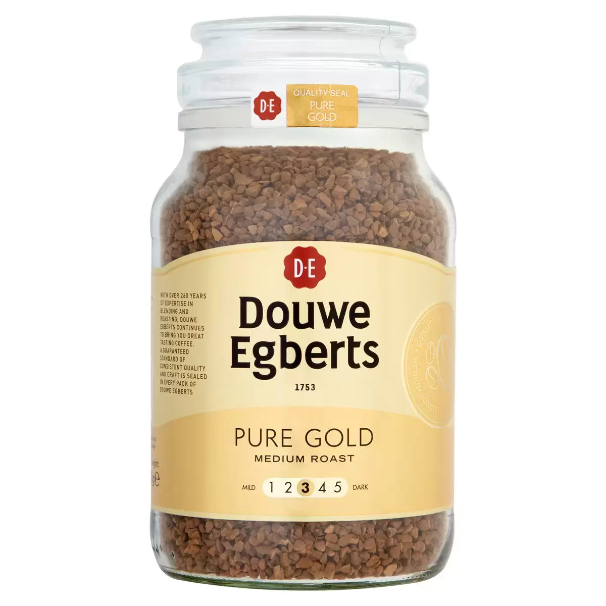 Douwe Egberts Pure Gold Instant Coffee Granules 400g jar, medium roast