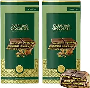 Two Dubai chocolate bars with pistachio cream and crunchy kadayif filling