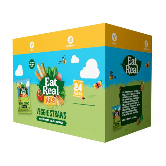 Eat Real Veggie Straws 24 x 20g packs, a crunchy and healthy snack option