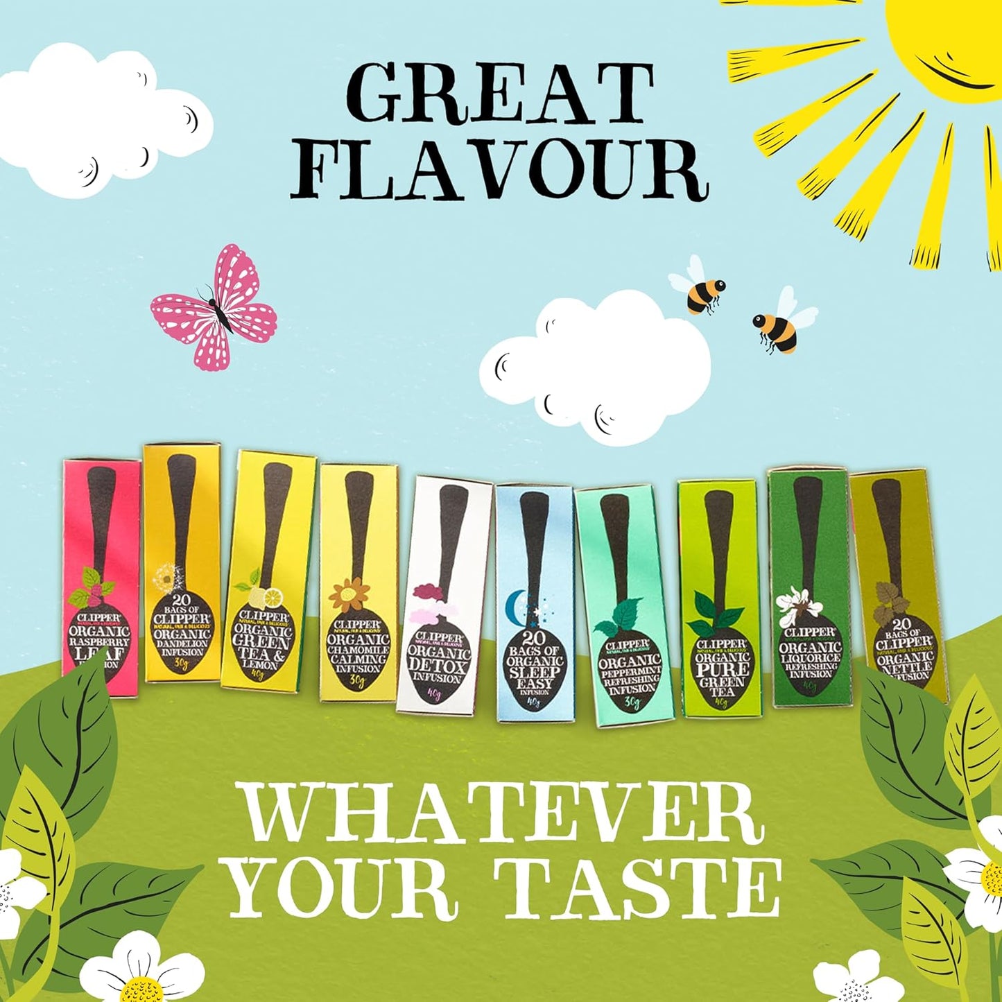 Fair trade certified Clipper tea bags in sampler pack