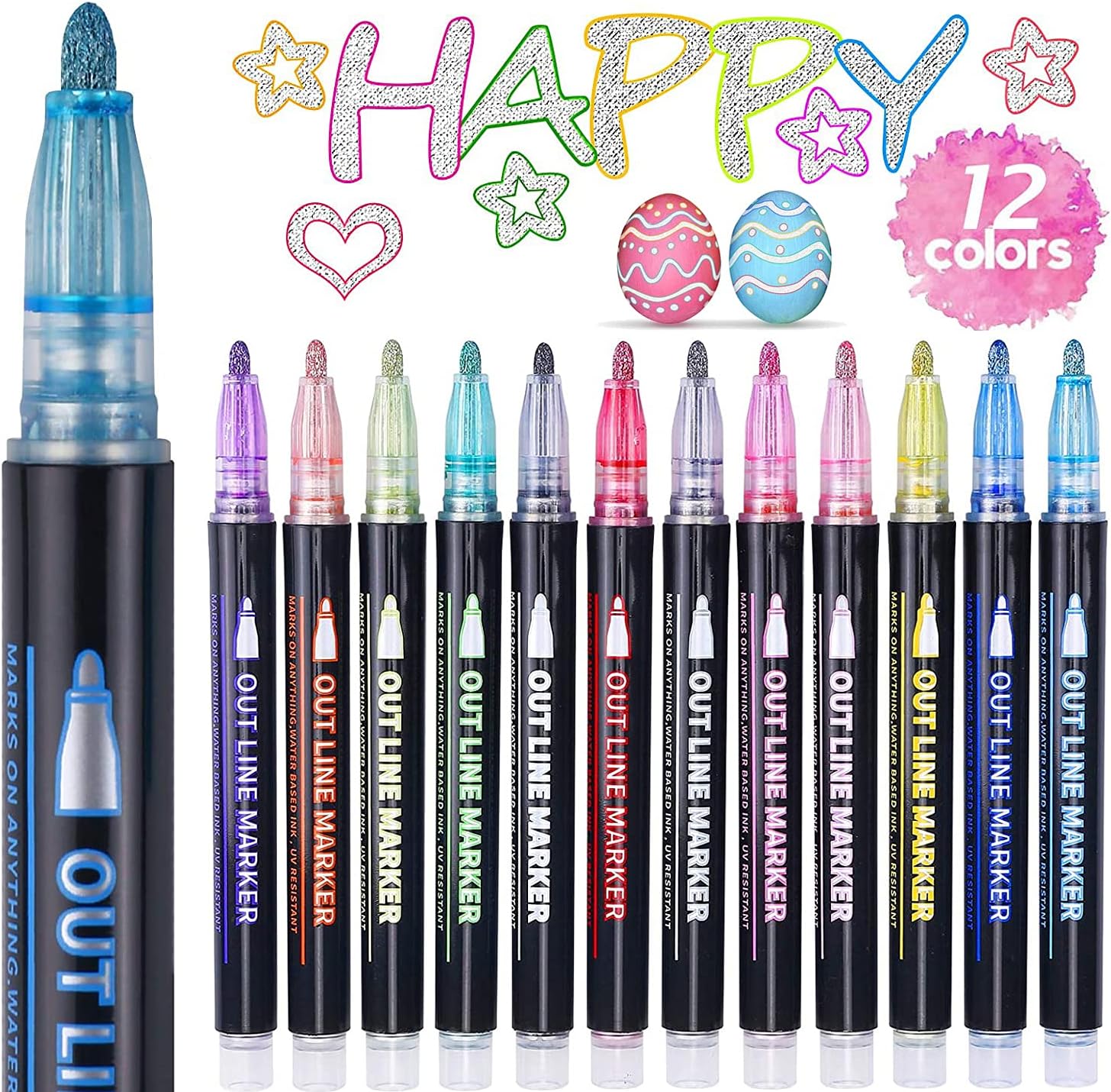 ECtury 12-pack glitter outline pens for kids