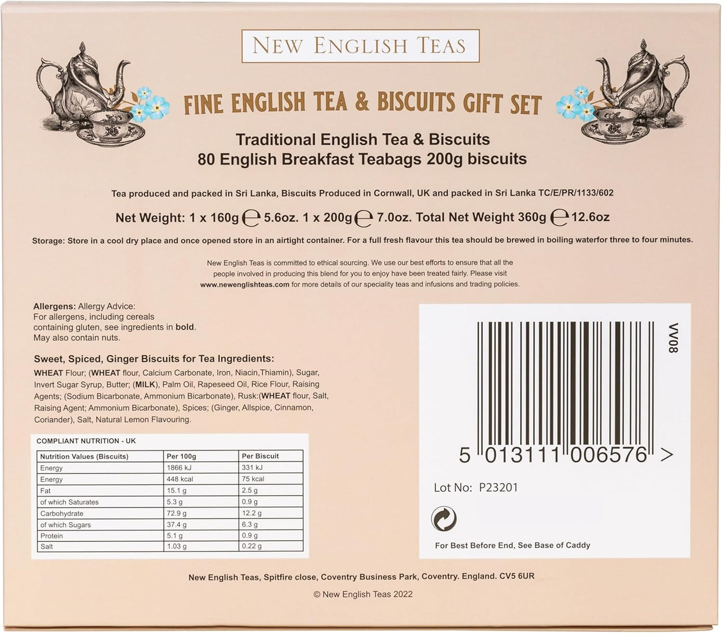 Elegant present box with teas and biscuits from New English Teas Vintage Collection