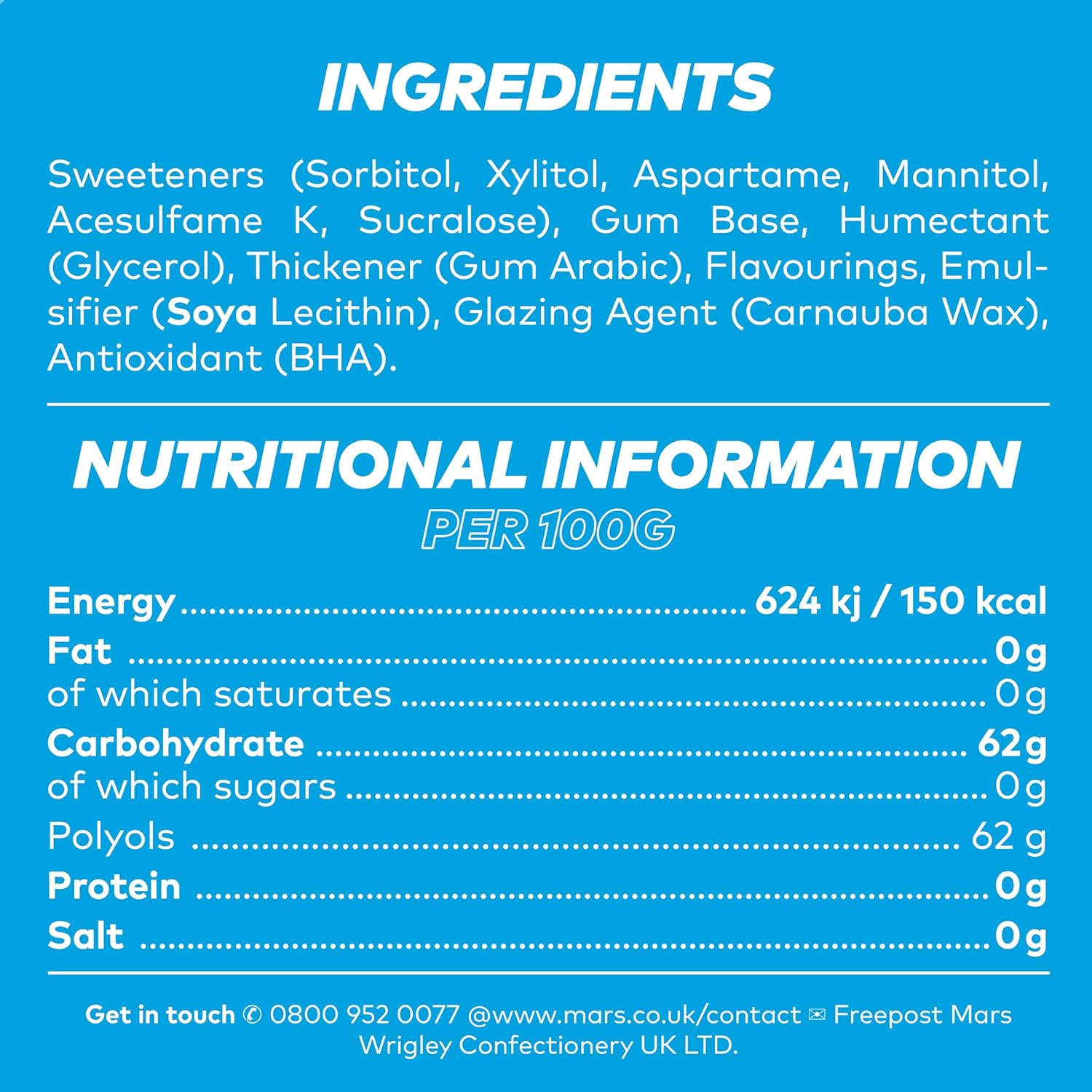 Extra Sugar-Free Gum packs Ingredients