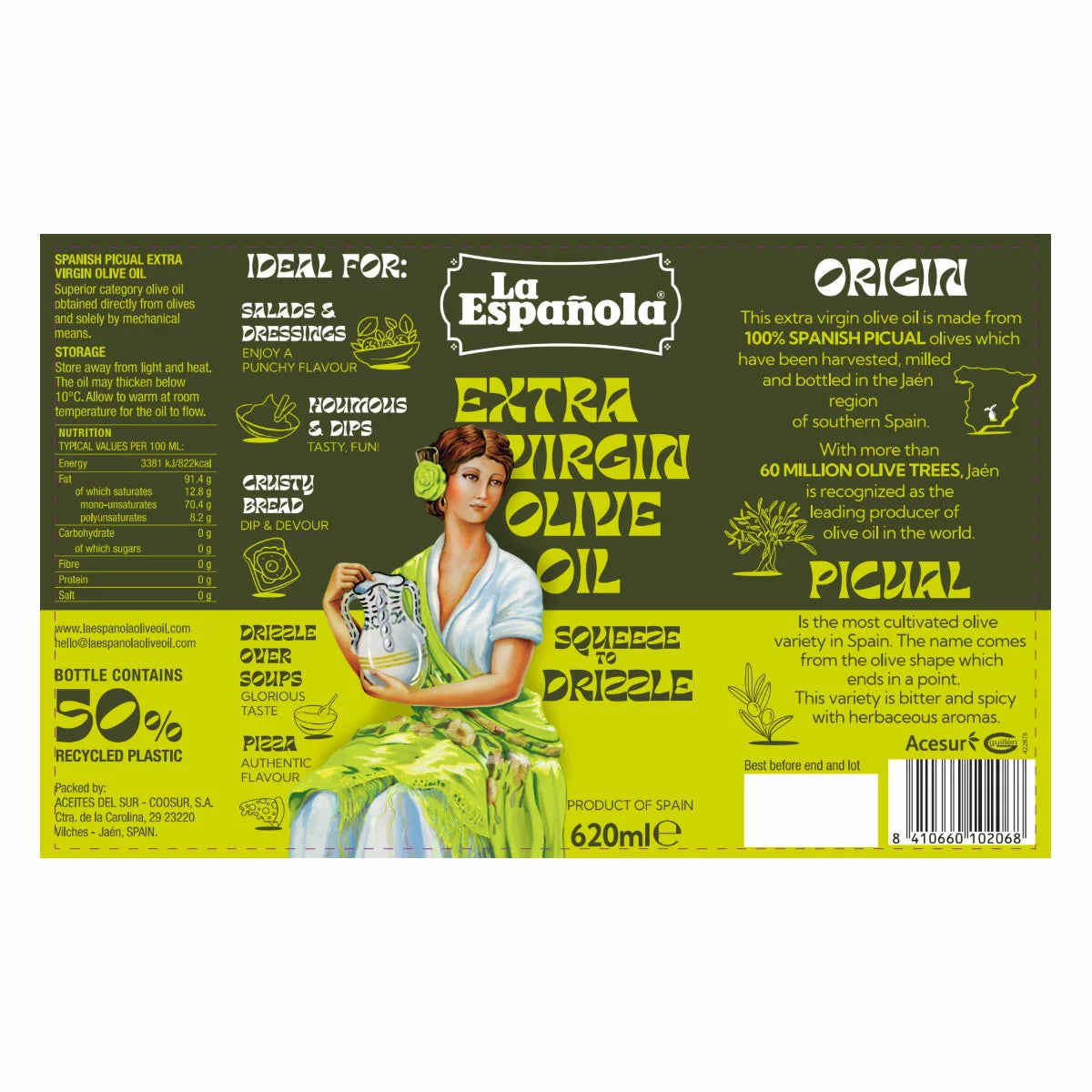 Spanish EVOO bottle with easy squeeze design