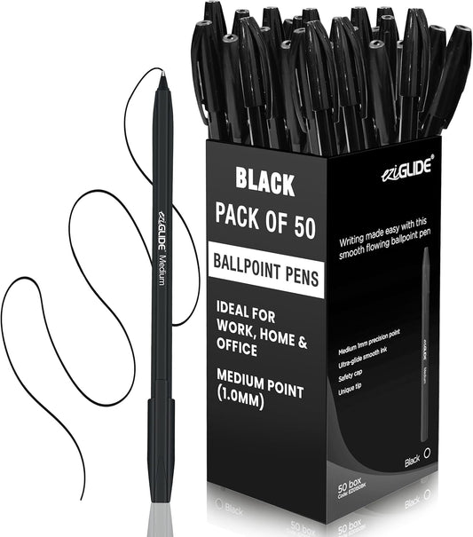 Pack of 50 Eziglide black ballpoint pens