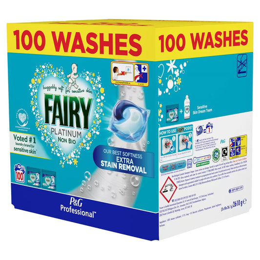 Fairy Non Bio Platinum Pods 100 Wash, extra stain removal for sensitive skin