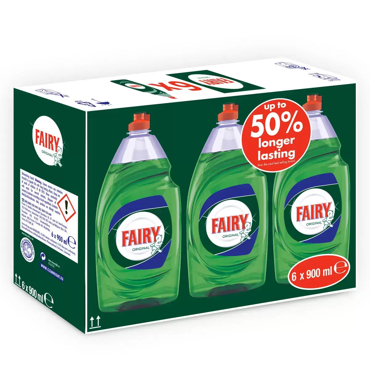 Fairy Original Washing Up Liquid, 6-pack of 900ml bottles for long-lasting use