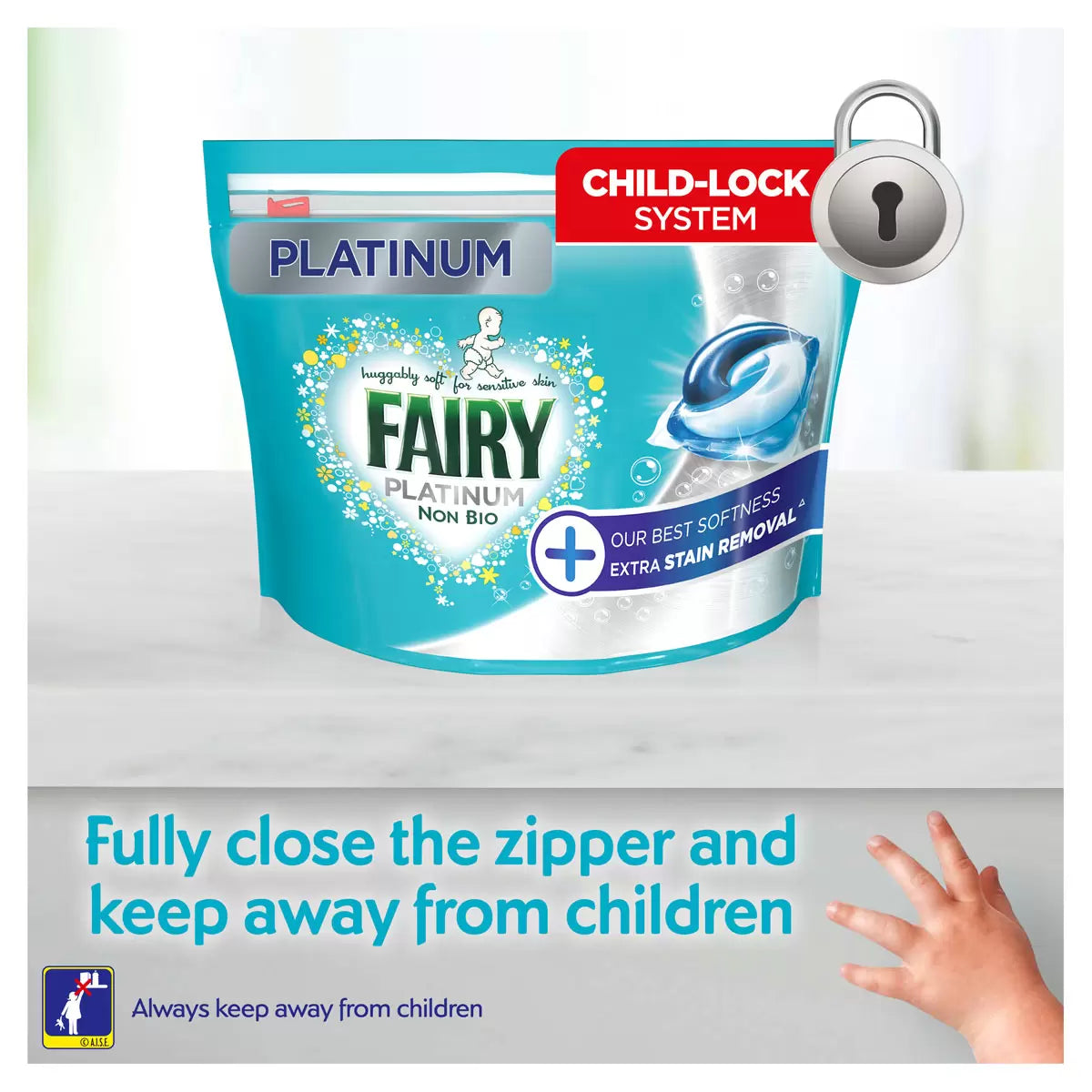 Fairy Non Bio Platinum Pods providing powerful stain removal for all fabrics