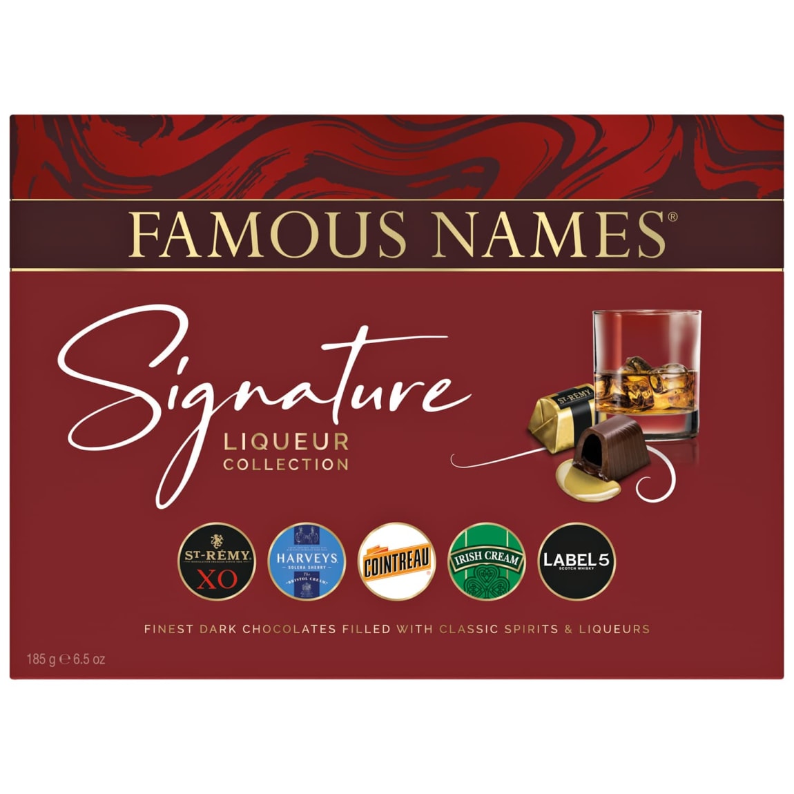 Famous Names Signature Collection 185g dark chocolate liqueur gift box