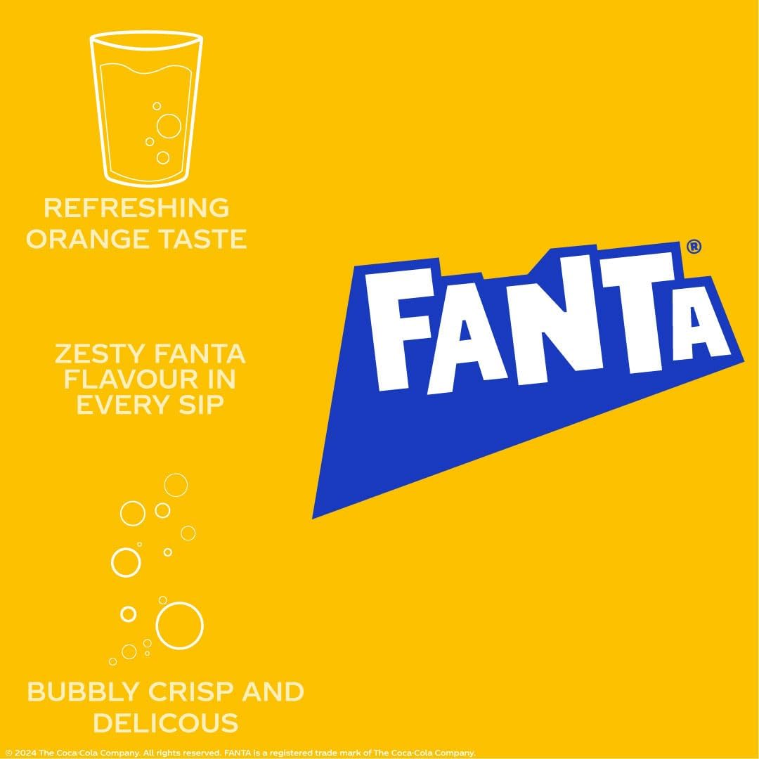 Fanta Zero Orange 24-pack of 330ml cans with bold citrus flavor and zero sugar