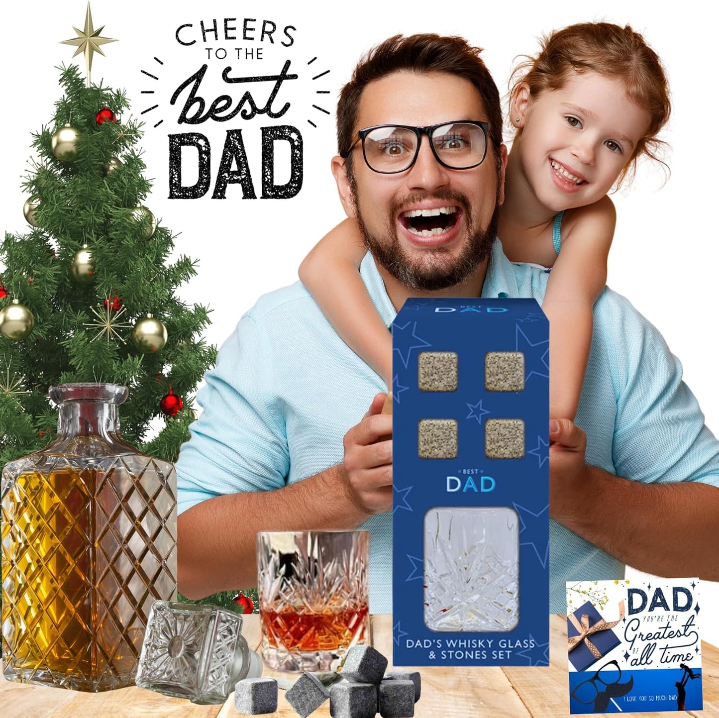 Father’s drinkware gift box with whiskey glass and cooling stones