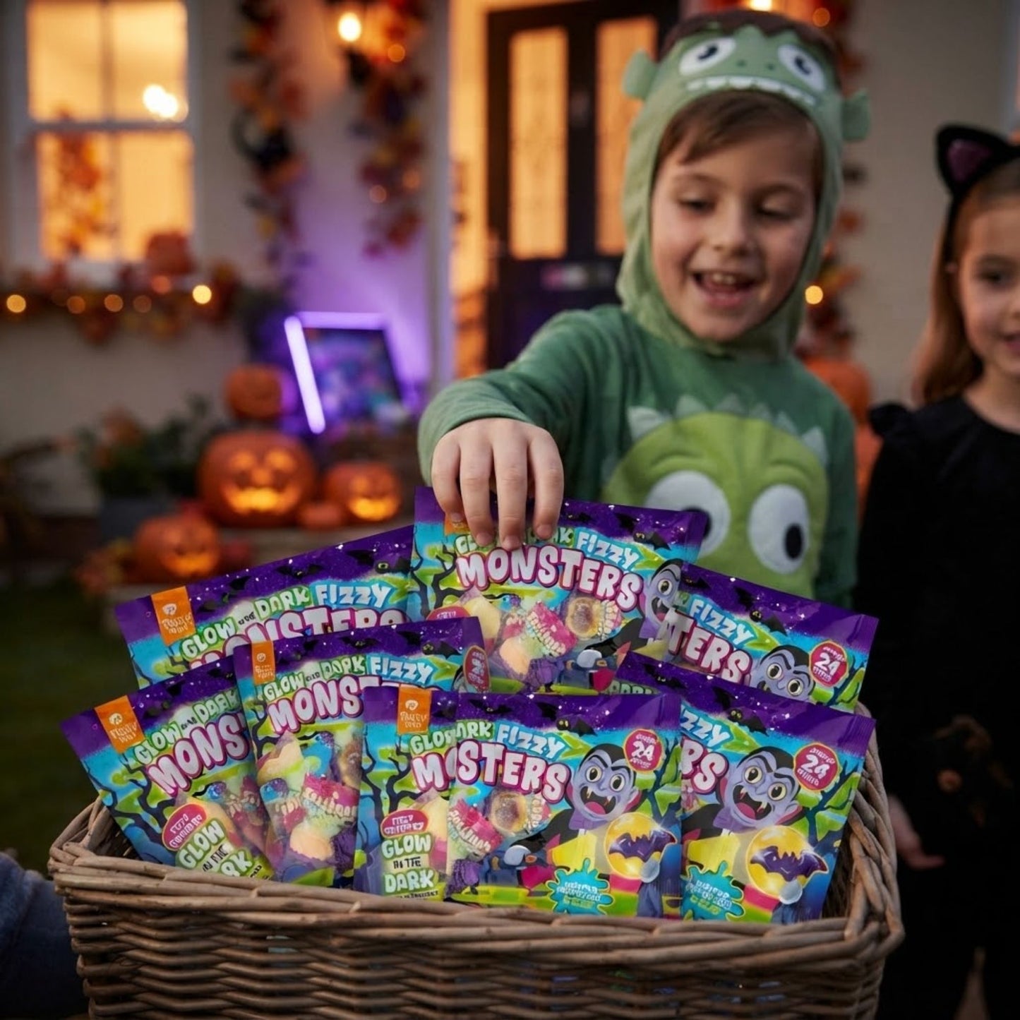 Monster-shaped fizzy gummy sweets for Halloween