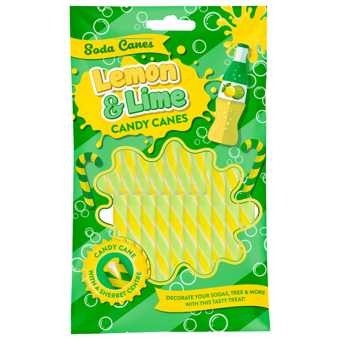 Fizzy soda flavour candy canes in Lemon & Lime