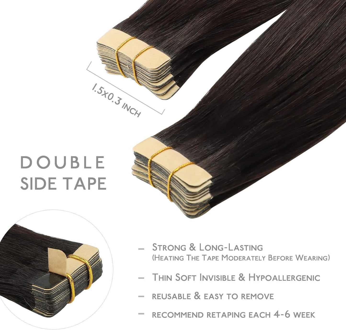 Seamless tape hair extensions with natural brown colour